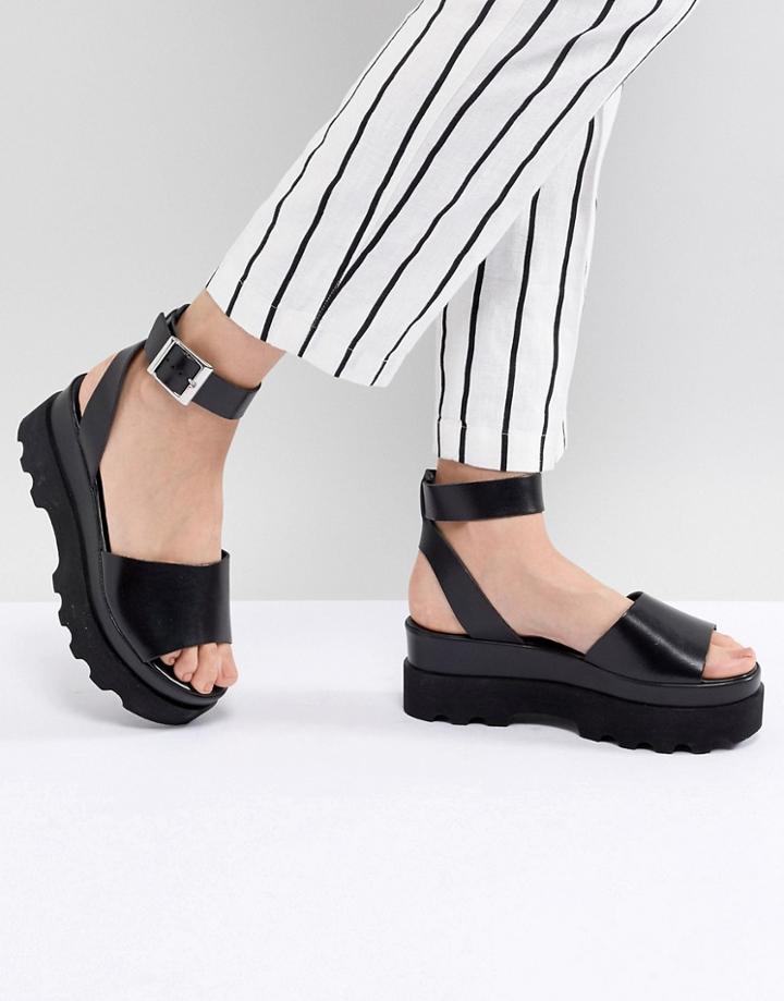 Asos Design Temple Leather Flatform Sandals - Black