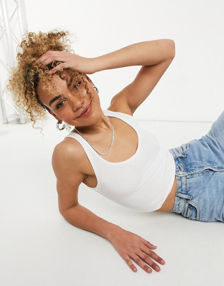 Weekday Novella Ribbed Tank With V-neck In White