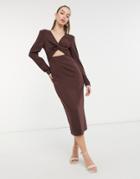 & Other Stories Cut-out Knit Midi Dress In Brown