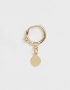 Asos Design Single Hoop Earring With Crystal Detail And Disc Charm In Gold Tone