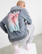 Asos Design Oversized Hoodie In Heavy Acid Wash With Tokyo Flower Back Print-grey