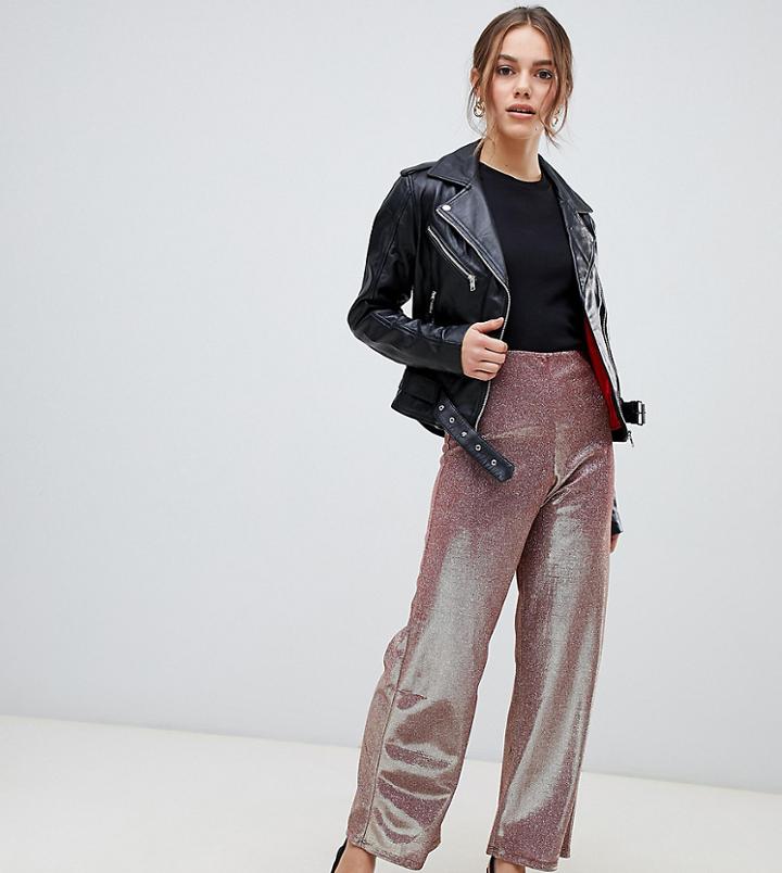 Miss Selfridge Petite Wide Leg Pants In Pink Glitter - Pink