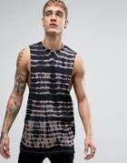 Asos Longline Sleeveless T-shirt With Extreme Dropped Armhole And Ripple Tie Dye Wash - Black