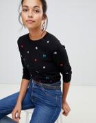 Oasis Embroidered Crew Neck Sweater In Black - Multi