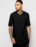 Asos Longline Shirt In Black With Y Neck - Black