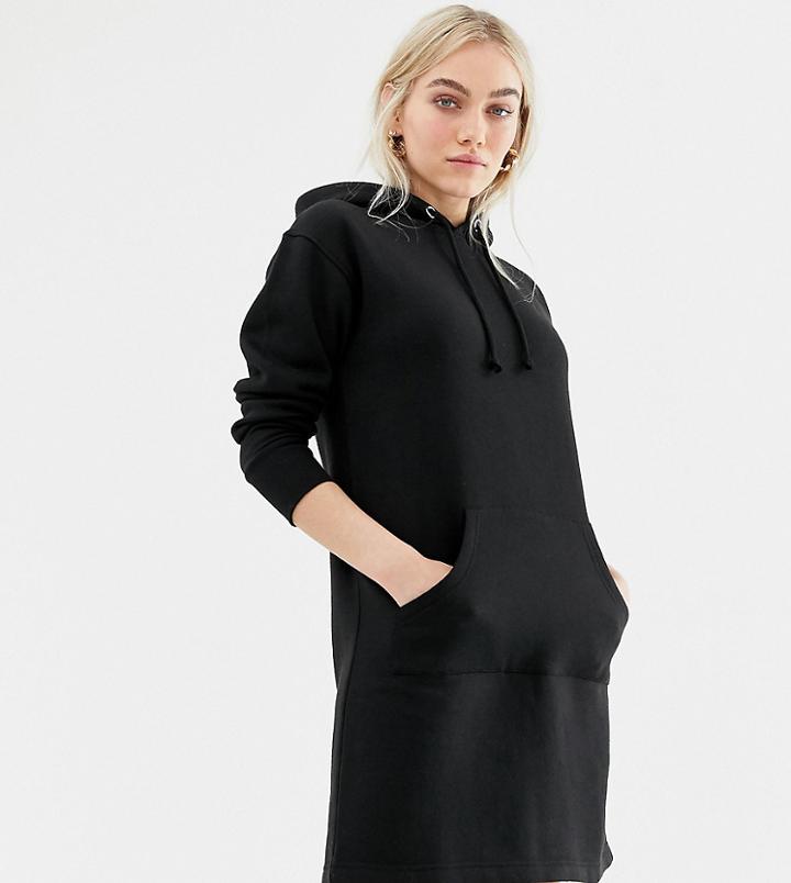 Brave Soul Petite Sweatshirt Dress With Hood - Black