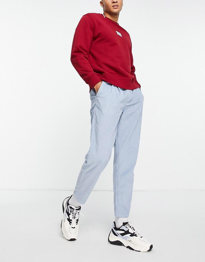 Topman Tapered Cord Pants With Elasticated Waist Band In Blue-blues