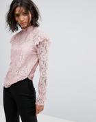 Vila High Neck All Over Long Sleeve Lace Shell Top - Purple