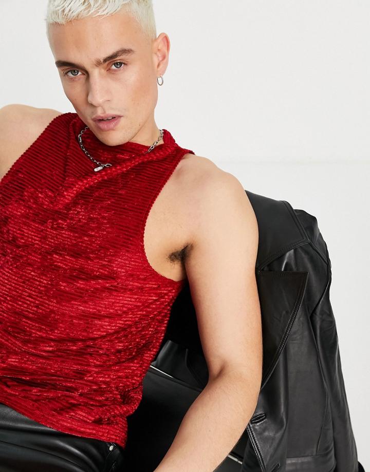 Asos Design Tank Top In Burgundy Texture-red