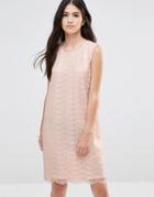 Traffic People Shift Dress In Metallic Lace With Keyhole Back - Pink