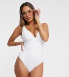 Peek & Beau Fuller Bust Exclusive Underwired Swimsuit In White Broderie Dd-g