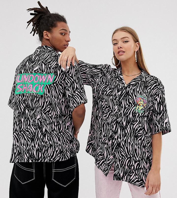 Collusion Unisex Revere Shirt With Tiger Print-pink