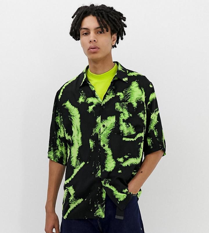 Collusion Oversized Boxy Short Sleeve Shirt In Tie Dye-black