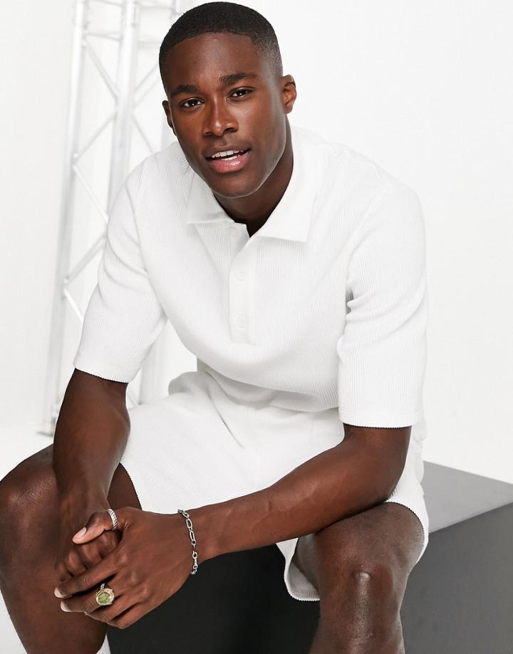 Topman Ribbed Oversize Polo In White - Part Of A Set