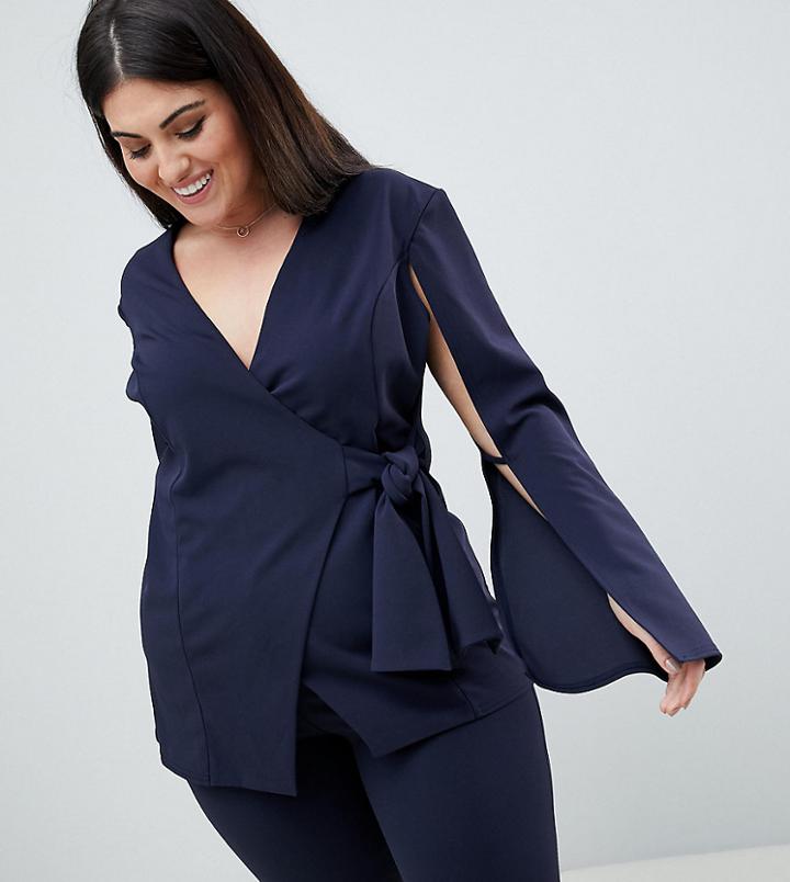 Club L Plus Tailored Cape Blazer - Navy