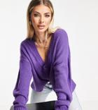 Asyou V Neck Knitted Sweater In Purple-brown