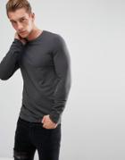 Asos Design Muscle Fit Long Sleeve T-shirt In Dark Gray - Black