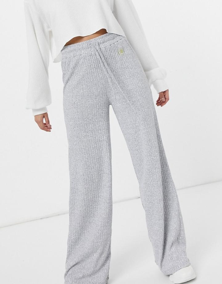 River Island Ribbed Jersey Flared Set Pants In Gray-grey