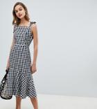 Mango Gingham Midi Dress In Black White Check