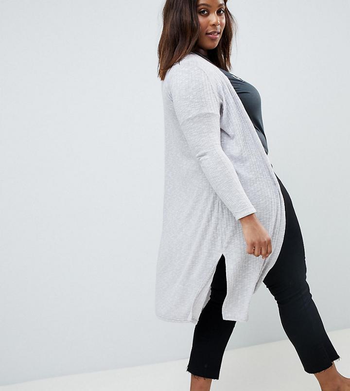 New Look Curve Midi Cardi - Gray