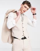 Asos Design Skinny Wool Mix Suit Vest In Basketweave Texture In Stone-neutral