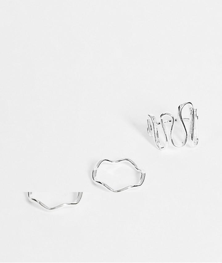 Weekday 3 Pack Wave Rings In Silver