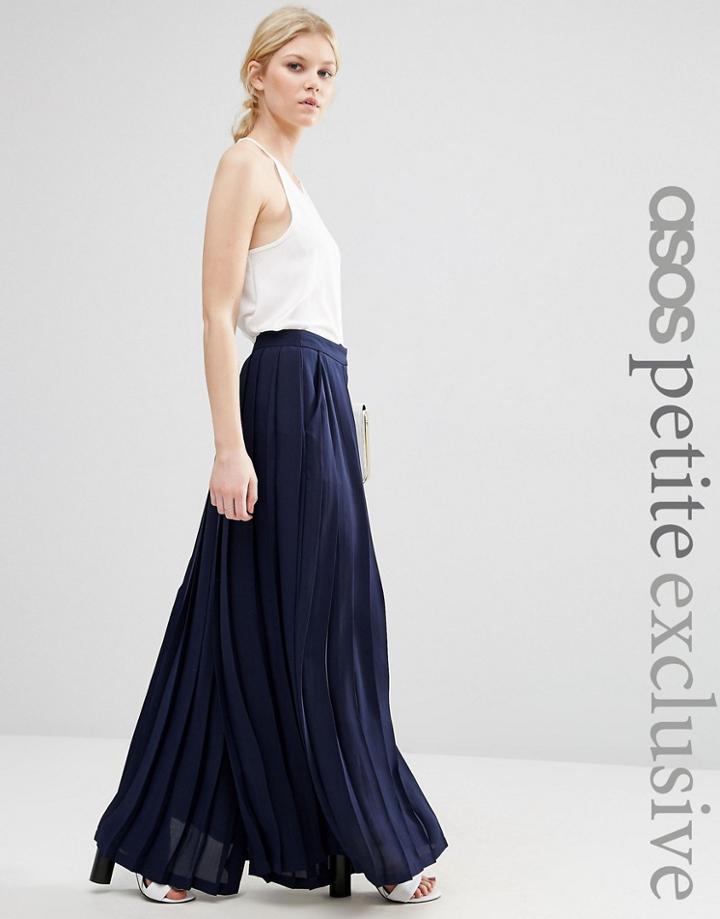 Asos Petite Pleated Wide Leg Pant - Navy