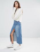 Pull & Bear Denim Midi Skirt With High Split Front - Blue