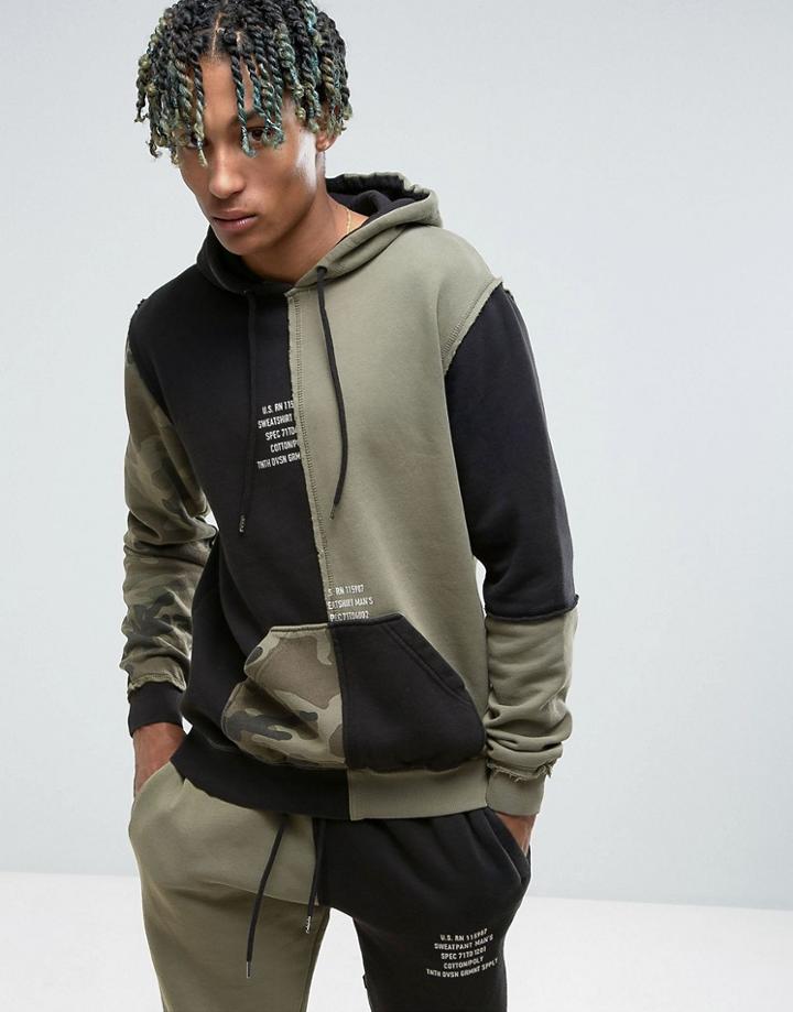 10.deep Hoodie With Camo Splicing - Black