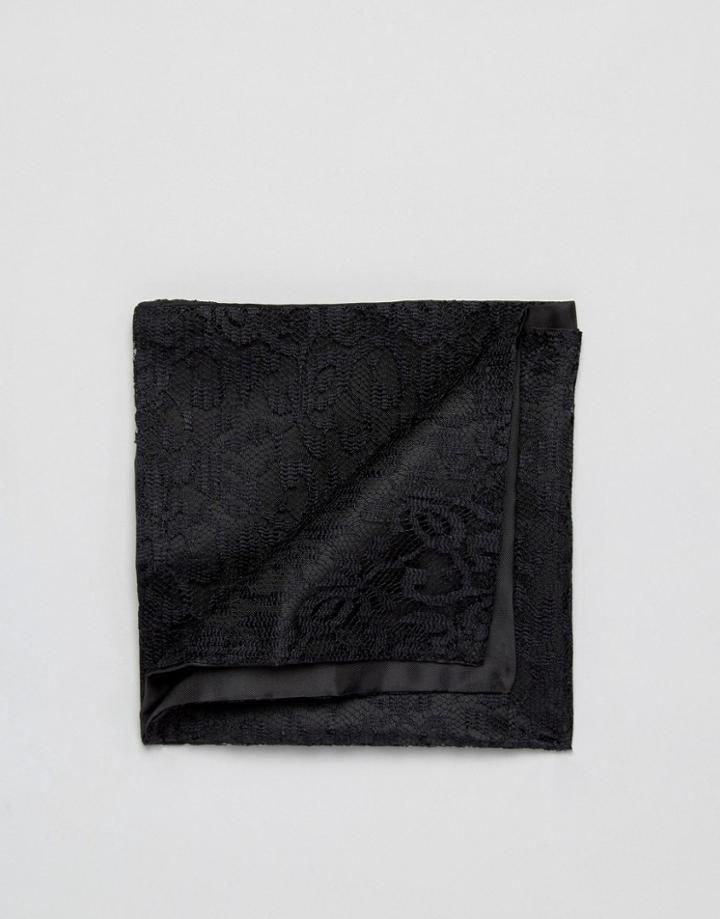 Asos Pocket Square In Black Lace - Black