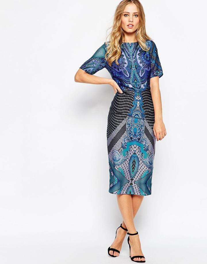 Asos Placed 70's Midi T Shirt Dress - Multi