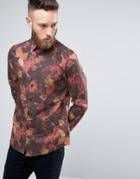 Asos Regular Fit Shirt In Leaf Print - Brown