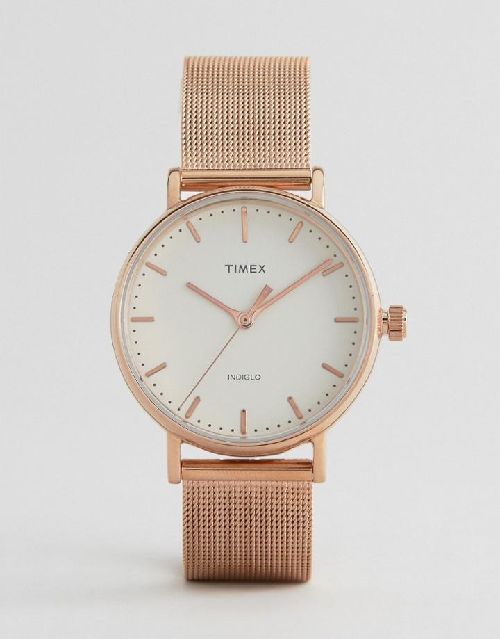Timex Fairfield 37mm Mesh Watch In Rose Gold - Gold