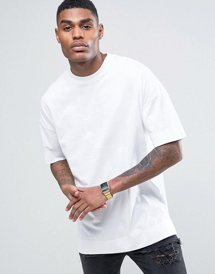 Asos Oversized Longline T-shirt In White With Turn Up - White