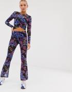 Asos Design Two-piece Flare Pants In Dragon Print Mesh-multi