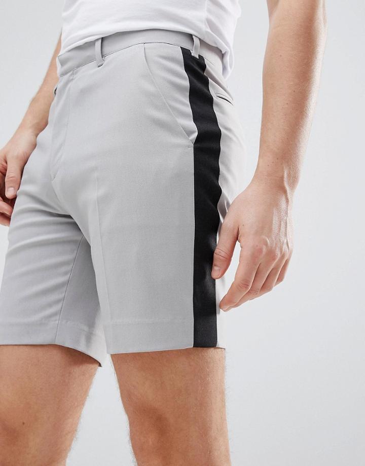 Asos Slim Mid Length Smart Shorts In Ice Gray With Charcoal Side Stipe - Gray