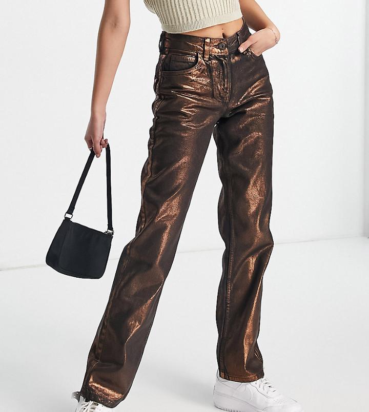 Collusion X005 Mid Rise Straight Leg Jeans In Bronze Coating-brown