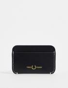 Fred Perry Matte Leather Card Holder In Black