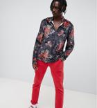 Reclaimed Vintage Inspired Floral Velvet V Neck Shirt - Multi