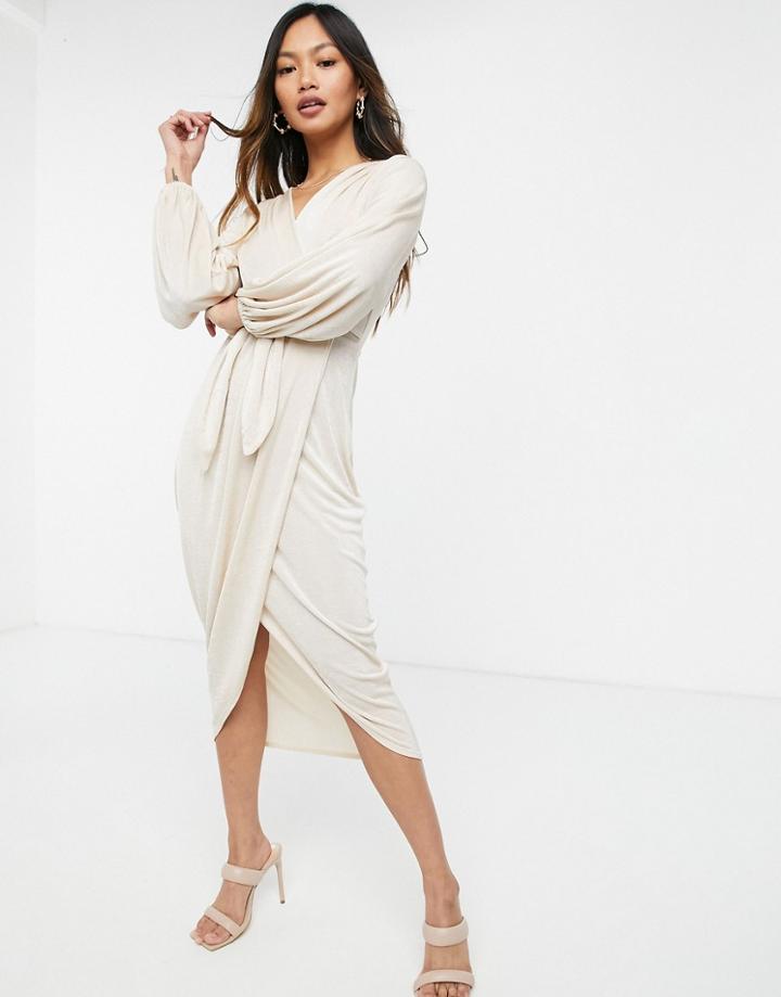 Closet London Twist Wrap Front Jersey Wrap Dress In Stone-neutral