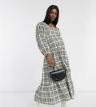 Topshop Maternity Check Tiered Smock Dress In Green