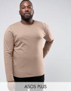 Asos Plus Long Sleeve T-shirt With Crew Neck - Brown