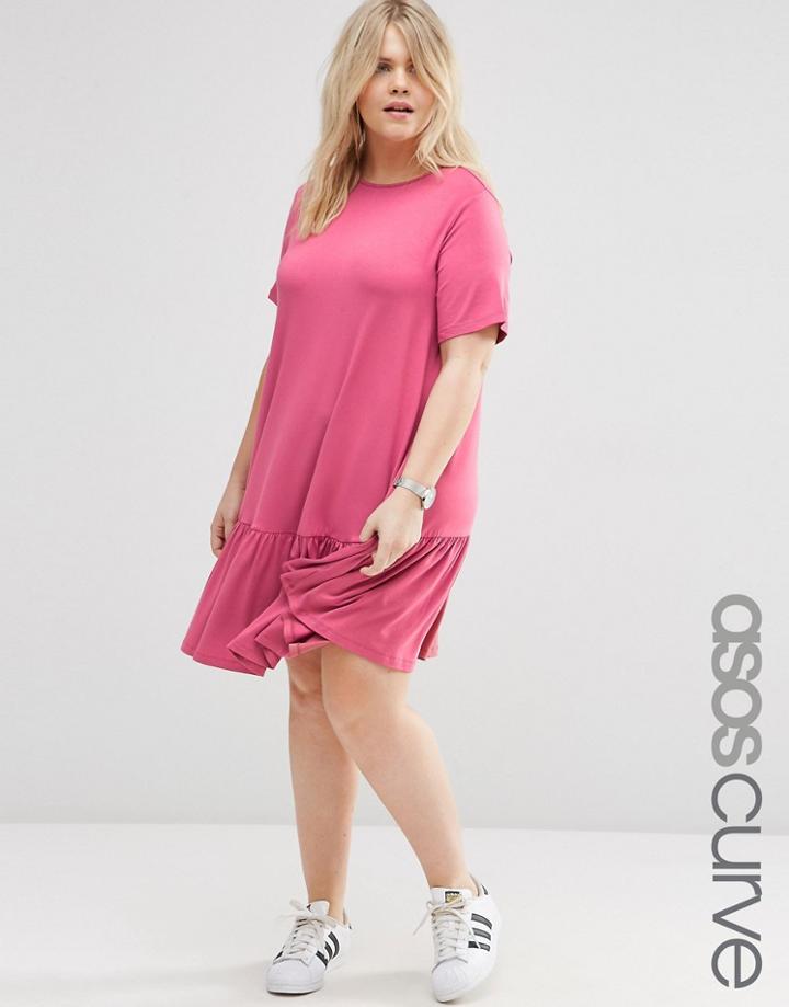 Asos Curve Swing Dress With Ruffle Hem - Pink