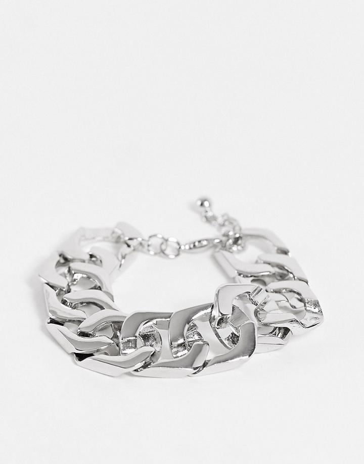 Asos Design Bracelet In Rhodium 18mm Chain-silver