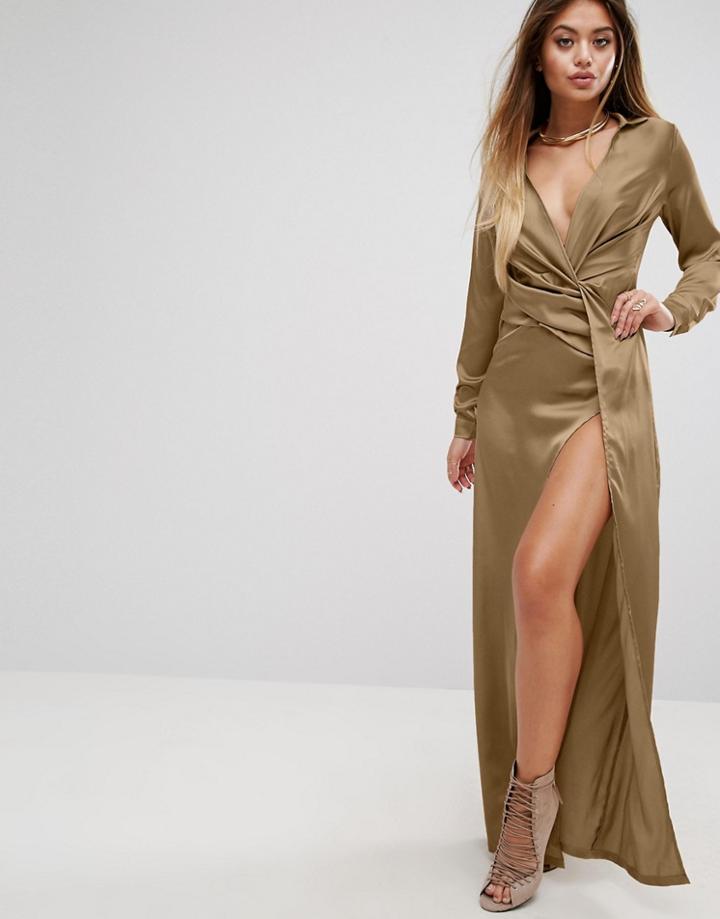 Prettylittlething Wrap Maxi Dress - Brown