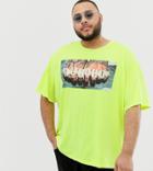 Asos Design Plus Migos Huncho Oversized T-shirt In Neon-green