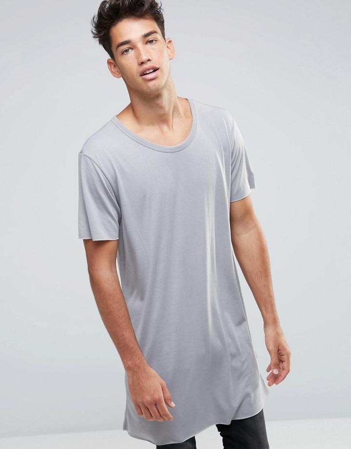 New Look Extreme Longline T-shirt In Gray - Gray