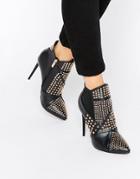 Daisy Street Stud Heeled Ankle Boots - Black