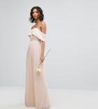 Tfnc Bardot Maxi Bridesmaid Dress With Pleated Skirt And Embellished Waist - Pink
