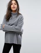 Evidnt High Neck Sweater With Step Hem Sleeve - Gray